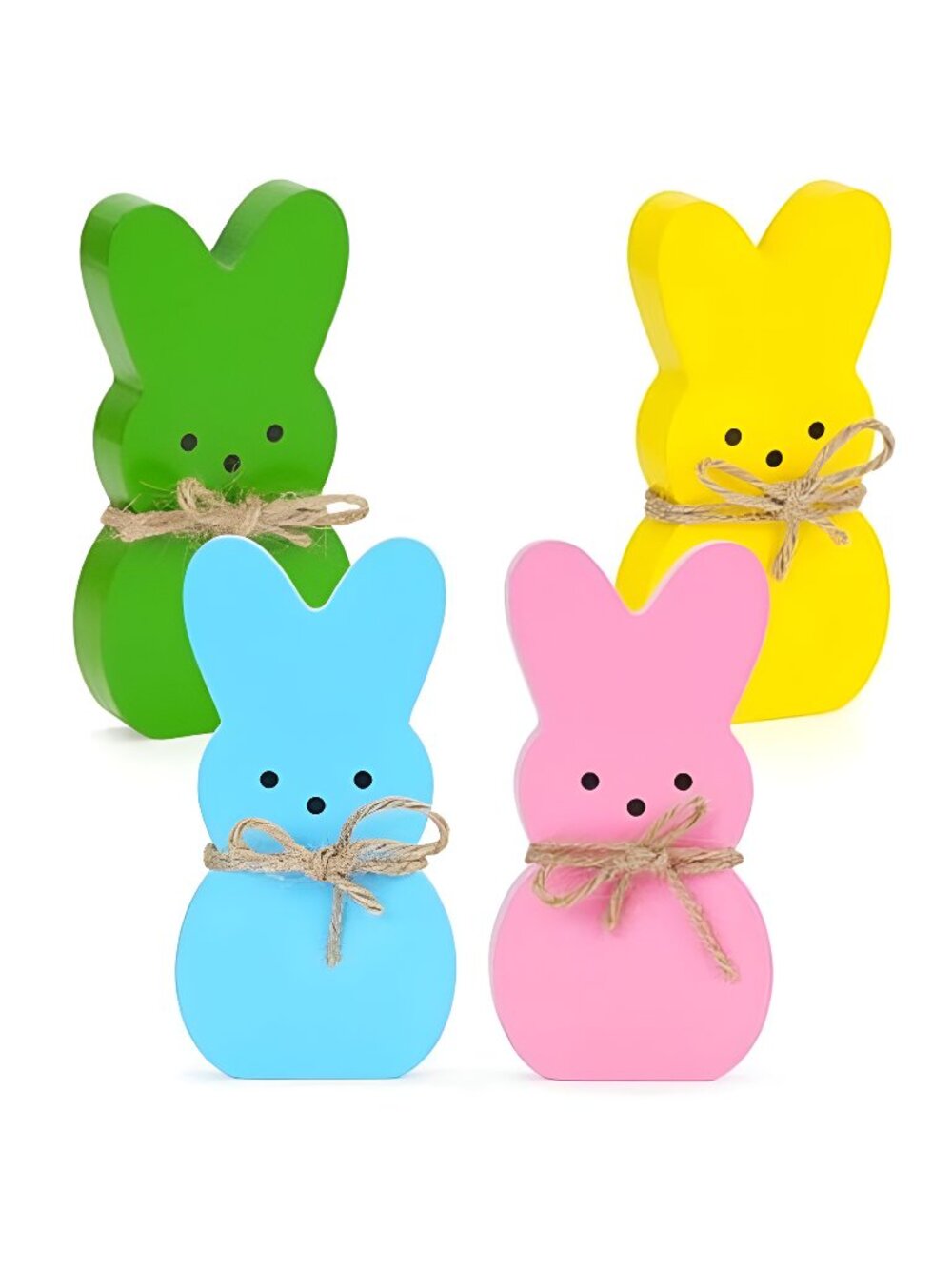 Easter Décor, 4 Pcs Bunny Table Decorations Wooden Spring Signs for Home, Wood